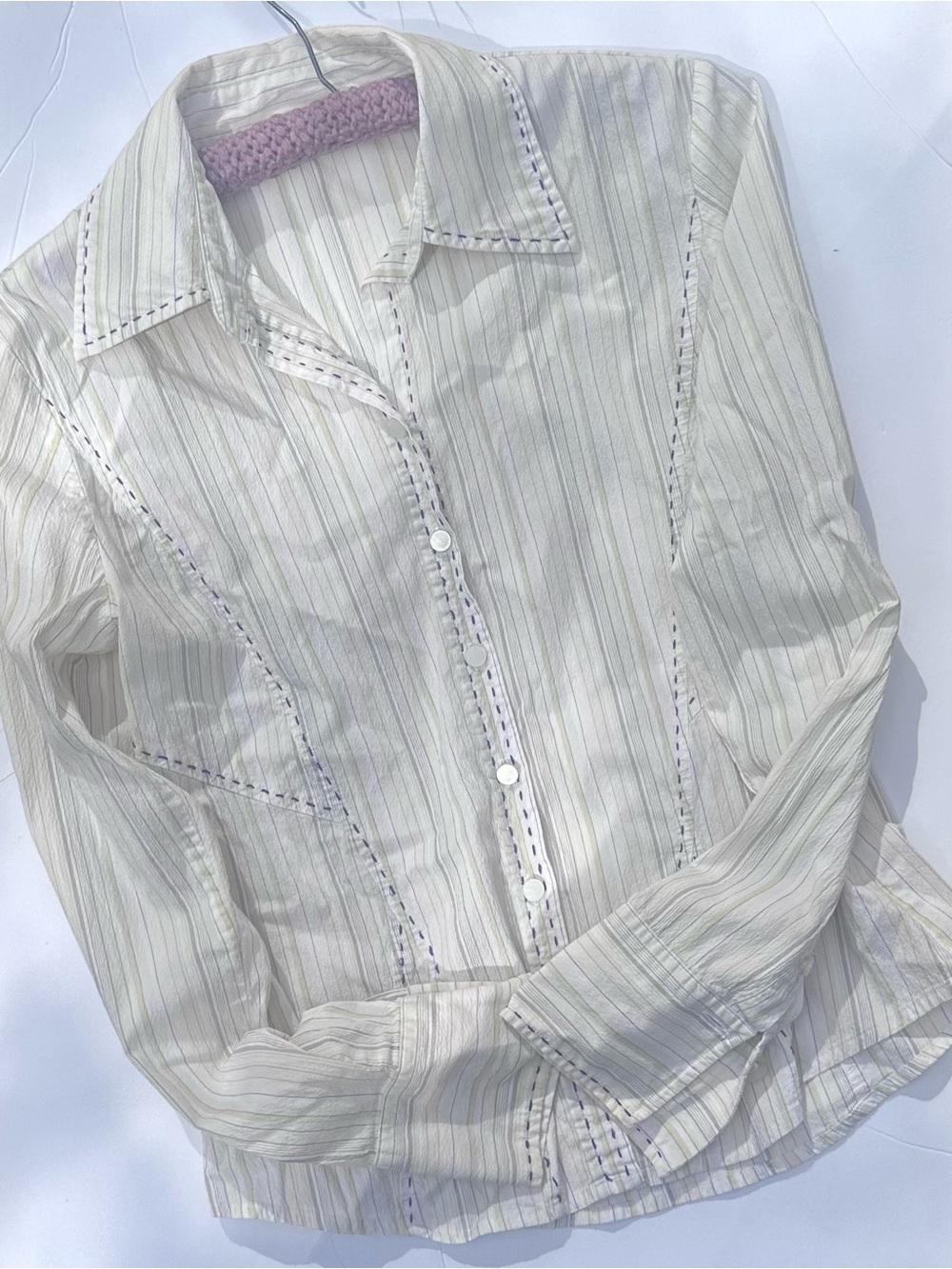 Vintage BKE Boutique Contrast Stitch Pinstripe Button-Up Top